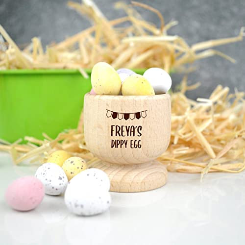 Personalised Egg Cup, Engraved Wooden Egg Cup, Easter Gift for Kids, Dippy Egg Holder, Unicorn, Dinosaur, Solider, Bunny Rabbit, Chick (Pack 1)