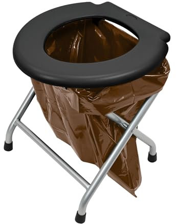 24ocean Mobile Klapptoilette Set Schwarz WC Klo Camping, Gestell Silber, 20 kompostierbare Beutel