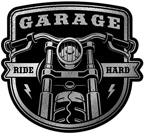 Samunshi Ride Hard Garage Aufkleber Autoaufkleber für Motorrad Fahrrad Roller oder Auto Sticker Chopper Hot Rod Bopper Enduro Motocross Rockabilly Vinta (10x9cm Ride Hard Garage)