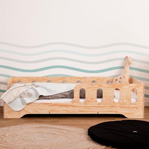 smartwood TILA 1L Kinderbett 90x180 | Montessori Bodenbett mit Lattenrost & Rausfallschutz | Für Jungen & Mädchen | Sicheres und Robustes Holzbett für Kinder ab 3 Jahren