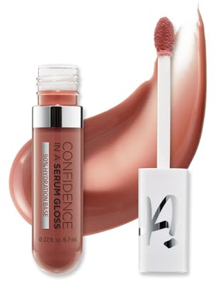 IT Cosmetics Confidence in a Serum Lip Gloss - Smoothing & Conditioning - 8HR Hydration with Hyaluronic Acid, Ceramide, Vitamin E - High Shine & Sheer Finish, Self-Worth (Soft Pink Beige)