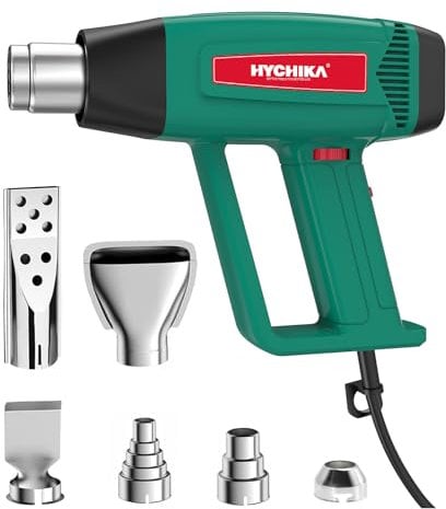 HYCHIKA Professional Heat Gun, 60℃- 600℃ Stepless Variable Temp, 1800W Pure Copper Motor, 1.5S Fast Heating, Overload Protection, 6 Nozzles for Paint Stripping, Heat Shrink and Crafts DIY etc