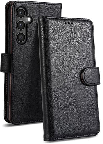 Case Collection for Samsung Galaxy S23 FE Phone Case - Premium Leather Folio Flip Cover | RFID-Technology | Kickstand | Money and Card Holder Wallet | Compatible with Samsung S23 FE Case Black