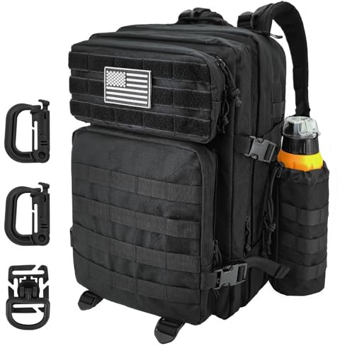 Hannibal Tactical 40 L-Molle-Assault-Rucksack, taktischer Rucksack, Militärarmee, Camping-Rucksack, 3-Tage-Pack-Ausflug mit Patch, D-Ringe., schwarz 2, 40L