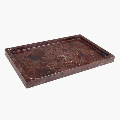 OAIQNUJ Natural Red Marble Vanity Tray, 9.8x5.9 Genuine Marble Tray for Bathroom/Kitchen/Dresser (Rosso Levanto)