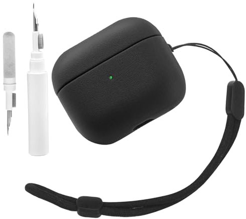 Teyomi TPU Hülle Kompatibel mit AirPods 3. Generation mit Reinigungsset, Schutzhülle Kompatibel mit Airpods 3 Hülle mit Handschlaufe, Leder-Touch-Design für Airpods 3 Case(Schwarz)