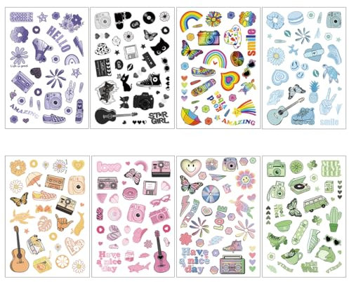 Schöne Bunt Sticker Set, 8 Stück schöne ansprechende saufkleber für Jugendliche und Erwachsene, Wasserfest Vinyl Stickers für Laptop Bücher Scrapbook Gitarre Pc usw, Mehrfarbig