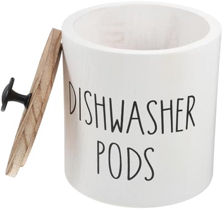 VOSAREA Ceramic Container with Wooden Lid Laundry Tablets Laundry Pod Canister Candy Jars with Lids Laundry Pod Storage Dispenser Ceramic Storage Jar Container for Tea Sugar Coffee Spice