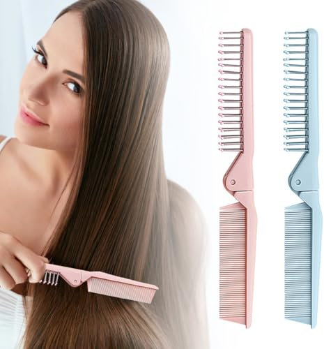 SGERUFZ 2 brosses à cheveux pliables,portables et pliables à double tête,mini peigne de poche,petite brosse à cheveux pour sac à main,peigne à cheveux antistatique,outils de coiffure pour femmes