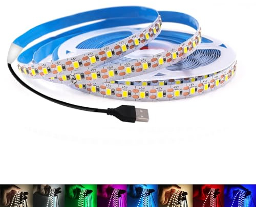 Vrabocry 5V 2835 LED Strip Light 5mm PCB Breite 120Leds / m 1 LED pro Schnitt Weiß 5M Flexible Band Banddiode USB Lichter für Raumdekoration