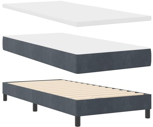 vidaXL Einzel-Samtbettgestell Dunkelgrau mit Sperrholzleisten Modernes Schlafzimmermöbel Basis Polsterung Weicher Griff Lattenrost Bequem