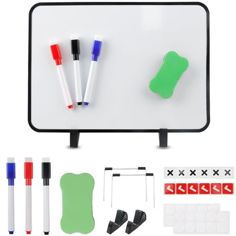 Doppelseitige schwarze Magnettafel als Mini Whiteboard mit Magnet Tafel inklusive Metallhalterungen Stiften und Geschenktüte Whiteboards magnetisch 30 × 21 cm, Whiteboard Klein