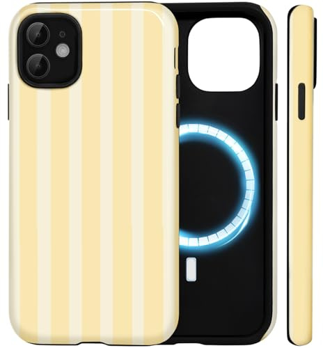 Amzfield Magnetic Case for iPhone 11, Striped Dual Layer Shockproof, Yellow | Compatible with MagSafe Striped Lined Dual Layer Shockproof Retro Cute for Girl Women Drop Protection Precise Cutouts Stylish
