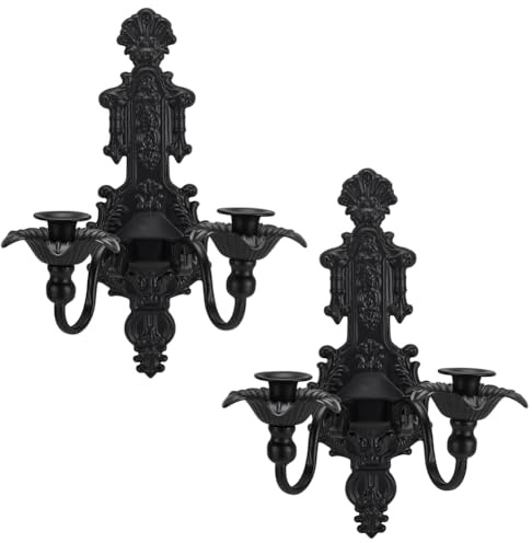UNICRAFTALE 2 Stück Wandkerzenleuchter Schwarzer Wandleuchter Kerzenhalter Vintage Kerzenhalter Aus Metall Gotische Wanddekorationen Für Wohnzimmer Flure Eingänge Schlafzimmer