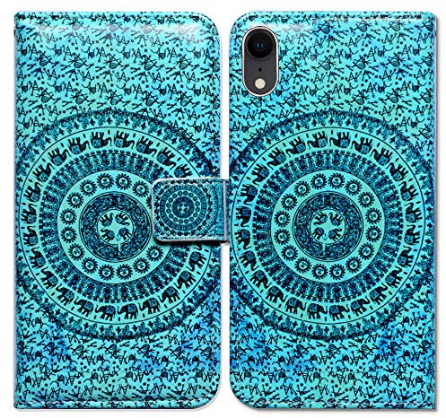 Bcov iPhone XR Case, Elephant Mandala Folio Case Wallet Leather Cover Case with ID Credit Card Slot Holder Stand For iPhone XR