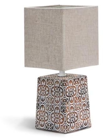 Aigostar 197056 - Lámpara de Cerámica, Lámpara de Mesa E14, LED Luz Mesita de Noche, Pantalla de Tela, Lámpara Escritorio Diseño Clasico Vintage para Dormitorio, Estudio, Salon etc