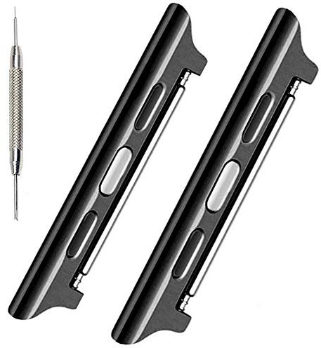 Miimall Kompatibel mit Apple Watch Series 9/8/7/6/SE/5/4/3/2/1/3/2/1/3/2/1 Uhrenadapter, Edelstahl Metall iWatch Armband Connector Uhrenarmband Adapte/Stecker für iWatch 41mm 40mm 38mm - Schwarz