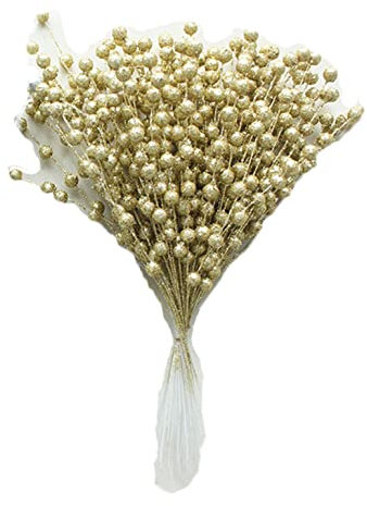 45 Stück 30,5 cm Weihnachtsglitzer Beeren Stiele künstliche Weihnachtsspieße für Weihnachtsbaumschmuck, DIY-Weihnachtskranz, Handwerk, Urlaub und Heimdekoration, Gold