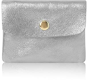 Montte Di Jinne - Porte-monnaie et porte-cartes en cuir souple texturé italien pour femme, Argenté.