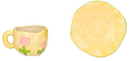 Taza Flor Pintada a Mano Taza de café de cerámica con platillo Desayuno Leche Jugo Té Mango Regalo Microondas Seguro Juego de Tazas (Color : Tulip Set)