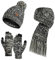 Visioelo Set mit Bommelmütze, Schal und Handschuhen für Damen, mit Fleece gefüttert, Beanie, Touchscreen-Handschuhe, Schal mit Quaste, 3 Stück, Schwarz , One size