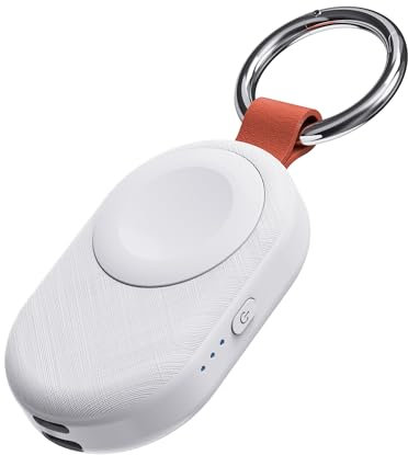 PZOZ USB C+Lightning Chargeur sans Fil Portable pour Apple Watch 1200mAh avec Chargeur de Voyage with Porte-clés Chargeur magnétique pour Apple Watch Series 10/9/8/7/6/5/4/3/2/SE/Ultra (Blanc)