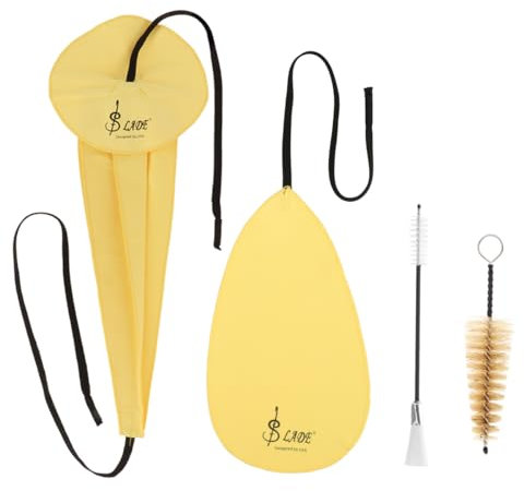 4 in 1 Saxophon-Reinigungstuch, Altsaxophon-Reinigungsset mit Saxophon-Reinigungstuch, Saxophon-Halsreinigungstupfer, Mundstückbürste, Staubbürste für Flöte und Holzblasinstrumente (Gelb)