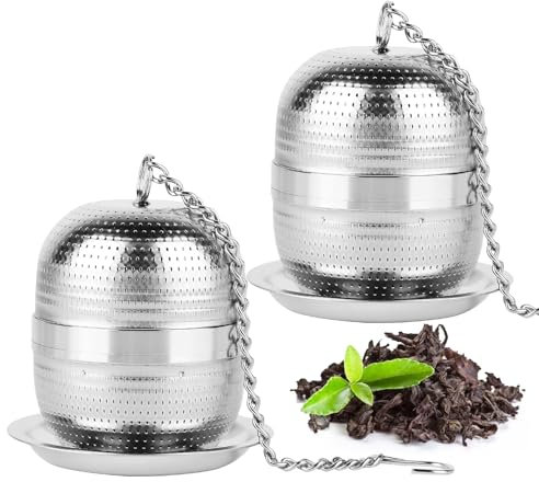 Wowlela Colador De Té De Acero Inoxidable,2 Coladores De Té Para Té Suelto, Bandeja De Goteo Y Cadena De Gancho Bolas Infusoras Para Té Coladores De Té Filtro Para Té Esférico Bola Infusión Bola Malla