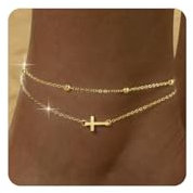ZHESHY Lot Bracelets de Cheville Or Argent pour Femme Multirang Réglables Chaine Cheville Perles 18 Carats Plaqué Or avec Cœur Croix Paillettes CZ Accessoires Été Chaine de Pied Bijoux Femme Fille