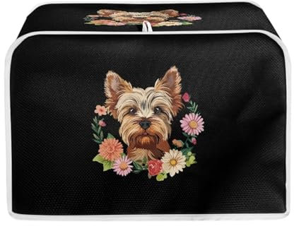 Xoenoiee Flower Yorkshire Terrier Print Toasters Cover 2 Slice Quilted Toasters Cover Bread Maker Cover Kitchen Small Appliance Cover Toaster Oven Cover, Size S