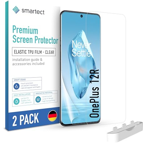 smartect TPU Film Protection 2 Pièces pour OnePlus 12R | Protège Écran HD Anti-Rayures, Sans Bulles, Ultra Transparent, Compatible Empreintes Digitales, Compatible Coque