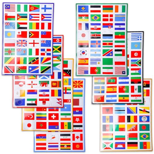 LEKEFETO 7 Blätter Länder Fahnen Aufkleber: 224 Länderfahnen Flaggen Set, Gesichtaufkleber, UV Beständig Wasserfest, Weltweit Europäische Länderflaggen Autoaufkleber, für Modellbau, Koffer, Dekoration