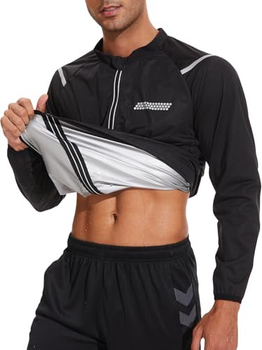 LAZAWG Sauna Suit Men Sweat Suits Long Sleeve Zipper Sauna Shirt Workout Jackets Top