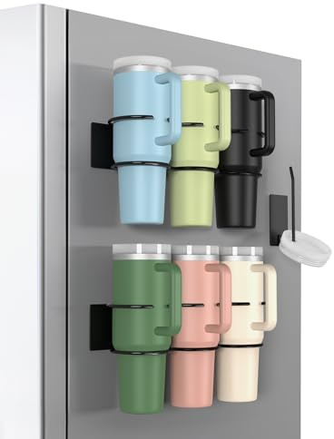BOTEMY Magnetic Stanley Cup Holder for Refrigerator, Stanley 40 oz Water Bottle Organizer with Handle, Tumbler Lid Organizer for Stanley Cup Accessories, Ideal Gifts