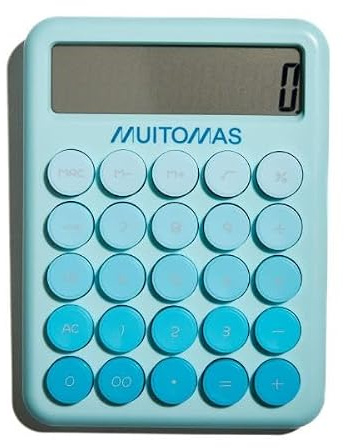 Muitomas, Calcolatrice con Display Ampio a 12 Cifre, Portatile, Alimentazione con Batteria AAA, Colore Blu Ottanio