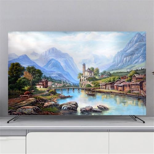Hixingo TV Abdeckung Staubschutzhülle, 3D Landschaft Muster Schutzhülle Fernseher 32-80 Zoll TV Schutzhülle Fernsehabdeckung Fernseh Abdeckung Abdeckhaube für Fernseher (Bergblick,58-60inch)