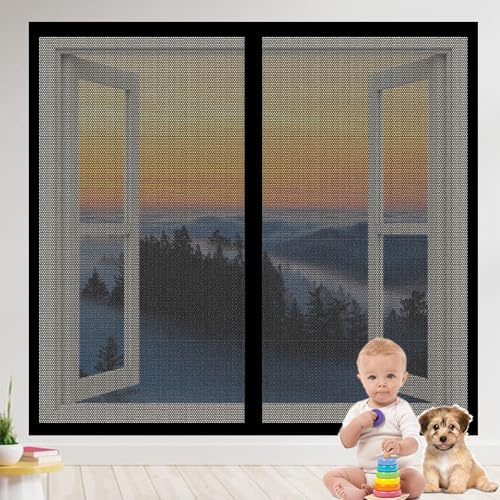 Tenda Zanzariera Magnetica 150 x 90 cm Zanzariere Magnetiche per Porte Finestre Rete Anti Zanzare con Accessori di Montaggio per Porte Zanzariera Porta Finestra, Nero