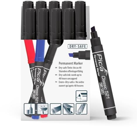 Pica Classic Permanentmarker 10er Set schwarz I wasserfest I Rundspitze | 10 Permanentmarker I Rundspitze 1-4 mm I bis zu 48h offen lagerfähig I wasser- und wischfest I für viele Oberflächen