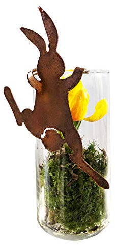 Rostfigur Hase zum Einhängen im Rost Design H: 21cm - Gartenstecker, Osterhase für den Garten, Frühlingsdeko