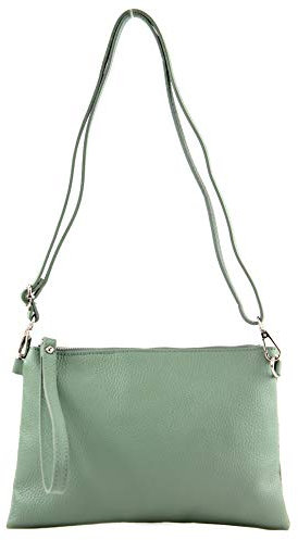 modamoda de T186 Damen Leder Clutch Umhängetasche Abendtasche handmade in Italy, Farbe:Graugrün