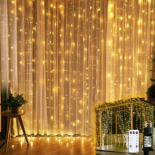 600 Led Tenda Luminosa 6x3m Luci a Cascata con 8 Modelli di illuminazione Tenda di Luci Waterproof per Esterno Giardino e Interno Camera Decorazioni Nuovo Anno, Feste, Matrimoni Bianco Caldo