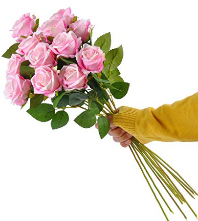 cn-Knight Künstliche Rosen, 12 Stück, 50,8 cm langer Stiel, samtige Kunstrosen, künstliche Blumen für Hochzeit, DIY, Brautstrauß, Heimdekoration, Tafelaufsatz, Einweihungsfeier (Hellrosa)
