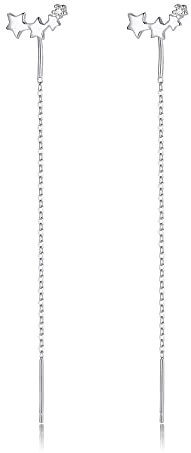 Orecchini da donna in argento Sterling 925 con zirconia cubica, pendenti a forma di stella, con nappa, catena per orecchio, placcati in oro 18 carati, Argento Sterling, placcato oro 18 carati,
