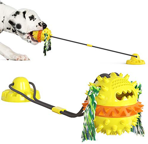 FTRONGRT Pet Dog Suction Cup Toy, Tug of war pull toy, Molar Clean Teeth, Food Dispensing Toy, Relieve Anxiety, Interactive Pet Treat Ball, Dog Multifunction Interactive Ropes Toys.Yellow