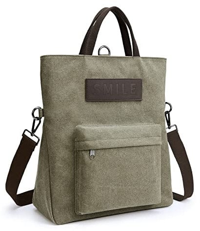 KALIDI Canvas Damen Umhängetasche Rucksack 2 in 1 Groß Crossbody Tasche Handtasche Damen Mehrzweck Schultertasche Hobo Tasche für Arbeit Schule Büro Shopper Reise Outdoor … (Dunkelgrün)