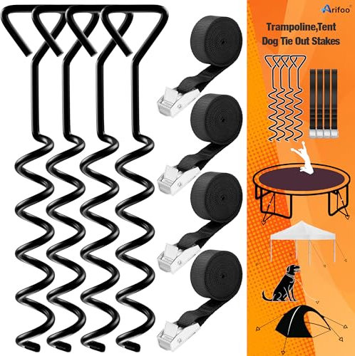Trampolin-Heringe, strapazierfähig, starker und verzinkter Stahl-Korkenzieher, hoher Windanker-Set für Trampolin, Camping, Zelte, Spannanker