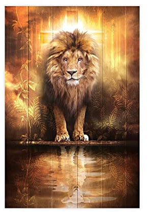 MOIT Der Löwe und das Lamm Kunstdruck auf Leinwand Poster Wandkunst Dekor Bild Gemälde für Wohnzimmer Schlafzimmer Dekoration Rahmen Stil 30 x 45 cm