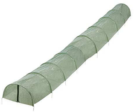 Relaxdays Invernadero Túnel, 7m Largo, Vivero Horizontal, 10 Arcos, Cubierta Plástico PE, Cremallera, para Huerto, Verde, Acero, 47 x 47 x 700 cm