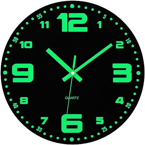 VINILITE Leuchtende Wanduhr 30cm Holz Wanduhr Modern ohne Tickgeräusche Nachtlicht Wanduhren Batteriebetrieben für Kinderzimmer, Küche, Wohnzimmer, Schlafzimmer, Büro