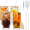 HMJIA Verres à Cocktail avec Paille en Verre 500ml/17.6oz Verre Long Drink Côtelé Verre à Bière Whisky Café Glacé Soda Jus (4 pièces, 500ml + Couvercle)